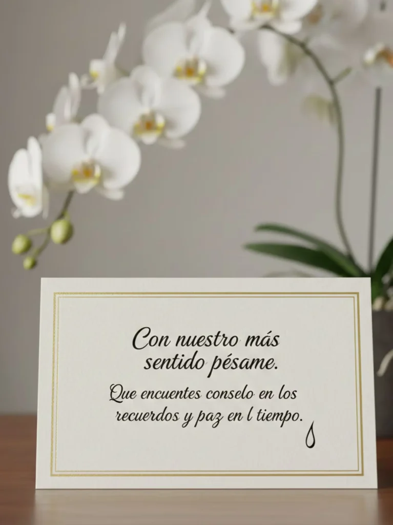 Palabras para dar el pésame redactadas con un tono respetuoso, sobrio y adecuado para mensajes personales, tarjetas, WhatsApp o arreglos florales fúnebres.
