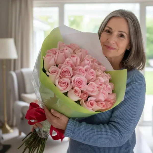 Cómo dar un pésame con un ramo de 50 rosas rosas en arreglo floral elegante con entrega express a domicilio en la ciudad de México y area metropolitana