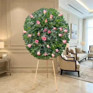 Corona rosas rosas para entrega express en la Ciudad de México, ideal para velatorios y panteones.
